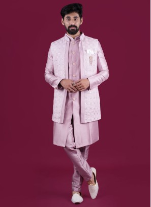 Wedding Wear Onion Pink Nehru Jacket In Raw Silk