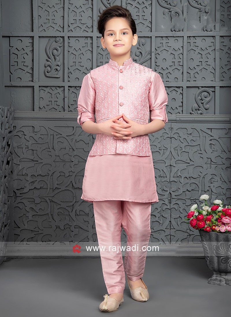 Wedding Wear Onion Pink Nehru Jacket Set