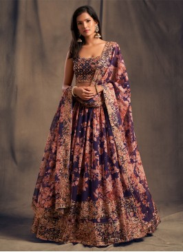 Wedding Wear Organza Floral Print Lehenga