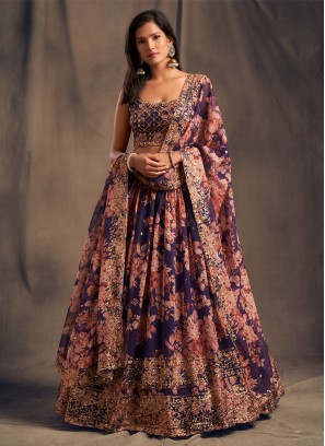 Wedding Wear Organza Floral Print Lehenga