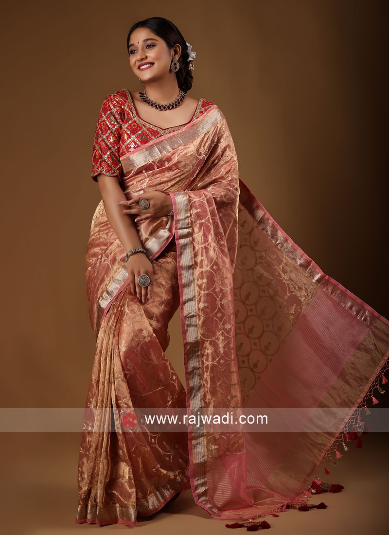 Grey Heavy Bordered Banarasi Silk Wedding Wear Saree With Bl