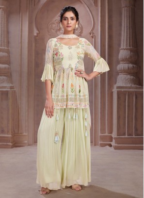 Buy Roshni Chopra In Kalki White Palazzo Suit With A Sage Green Raw Silk  Crop Top Adorned Using Vibrant Resham Embroidered Summer Blooms