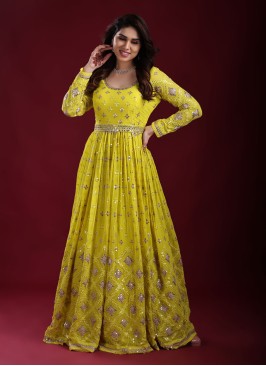 Festive Wear Parrot Green Anarkali Suit