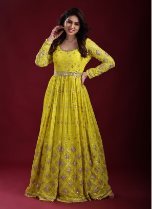 Festive Wear Parrot Green Anarkali Suit