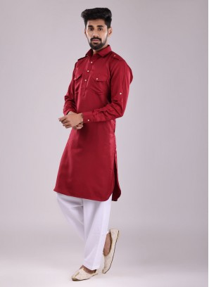 Wedding Wear Pathani Suit In Maroon Color