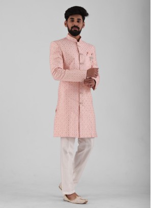 Wedding Wear Pink And Off White Indowestern Set