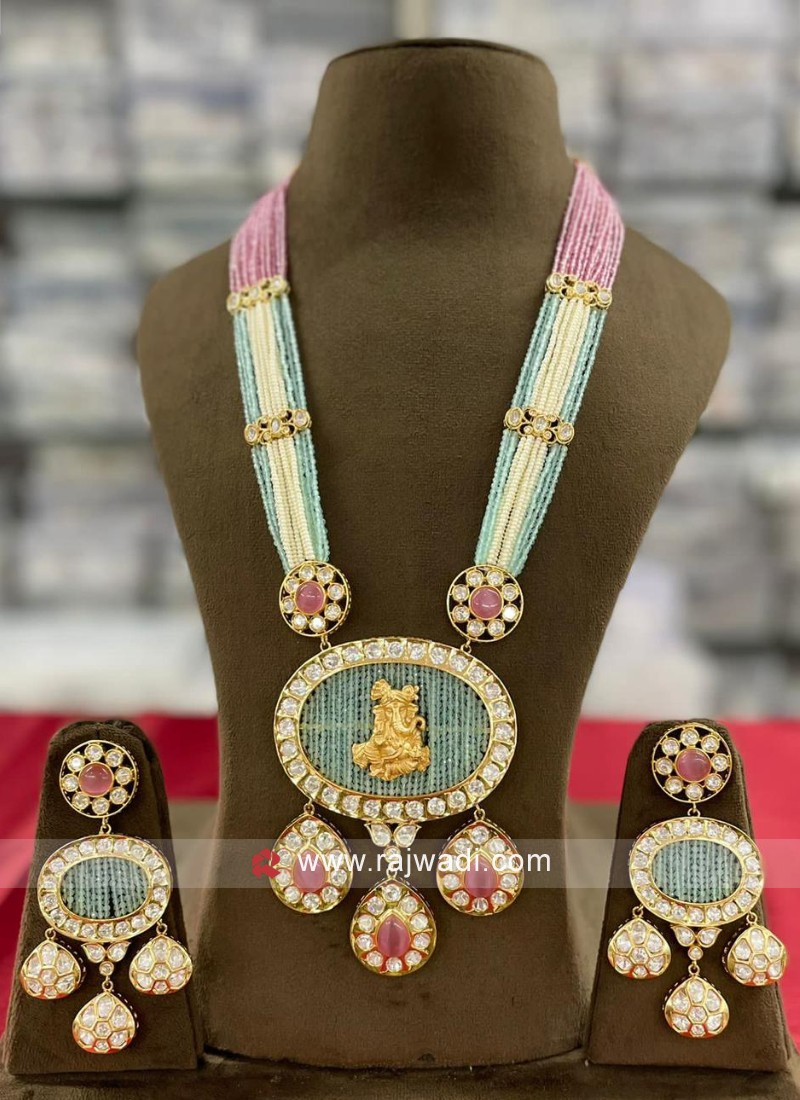 Dark Pink Pendant Pearl Set – Mugdha Jewellery