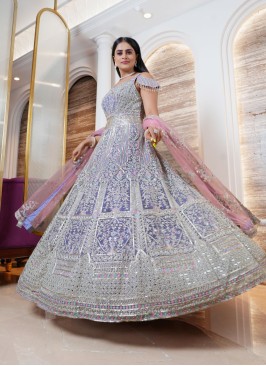 Wedding Wear Lavender Designer Gown with Dupatta