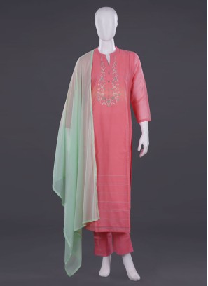 Elegant Pink Silk Pant Style Salwar Kameez