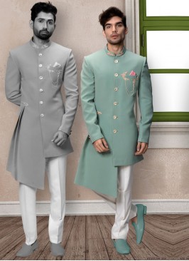 Wedding Wear Pista Green Indowestern