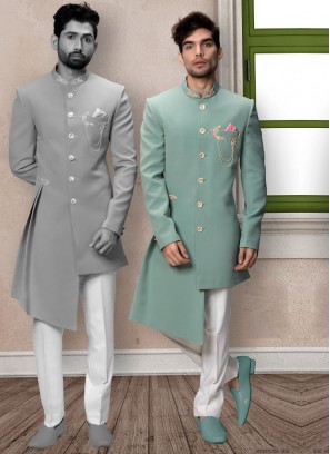 Wedding Wear Pista Green Indowestern