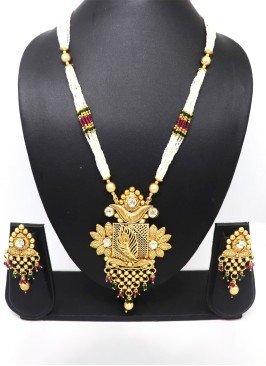 Wedding Wear Pure Brass Metal Long Necklace Set