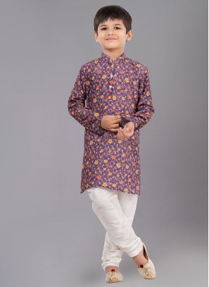 Wedding Wear Purple Floral Printed Kurta Pajama