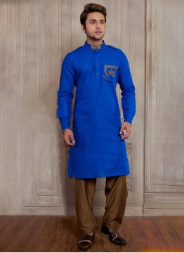 Wedding Wear Royal Blue Kurta Pajama