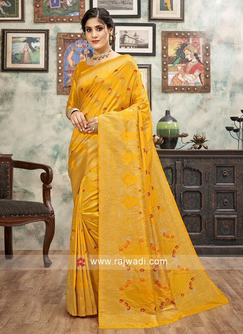 Golden yellow hot sale bridal saree