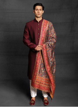 Wedding Wear Sherwani In Maroon Color