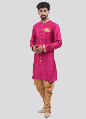 Wedding Wear Silk Indowestern In Hot Pink Color