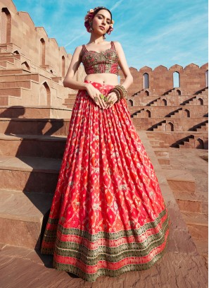 Designer Red Silk Bandhani Printed Lehenga Choli