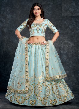 Wedding Wear Sky Blue Lehenga Choli