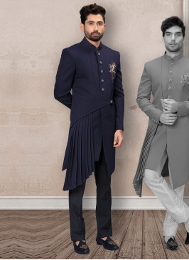 Wedding Wear Stylish Indowestern In Navy Blue