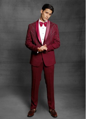 Wedding Wear Suit In Maroon Color