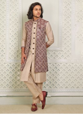 Wedding Wear Thread Embroidered Nehru Jacket Set