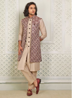 Wedding Wear Thread Embroidered Nehru Jacket Set