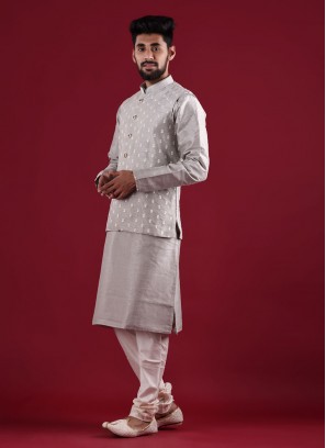 Wedding Wear Thread Work Nehru Jacket Suit