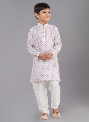 Wedding Wear White Printed Kurta Pajama