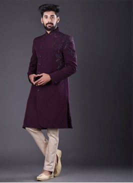 Wedding Wear Wine Color Indowestern