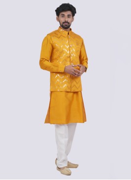 Wedding Wear Zig Zag Work Nehru Jacket Set