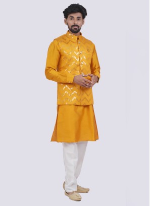 Wedding Wear Zig Zag Work Nehru Jacket Set