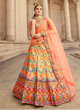 Peacock Green cotton silk Lehenga choli - V4Fashions