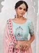 Peach & Sky Blue Sequins Embroidered Georgette Lehenga Choli