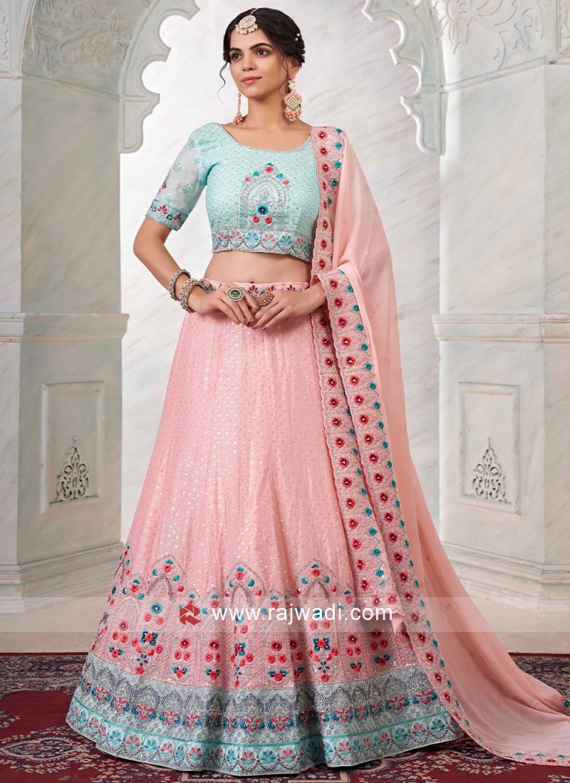Blue and peach lehenga for bridesmaid. | Bridal wear, Indian wedding dress,  Bridal outfits
