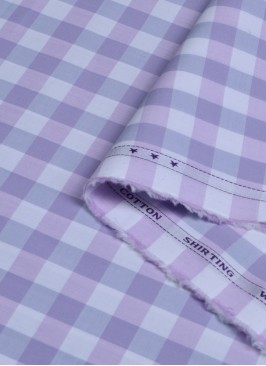 White And Purple Combination Checks Shirt Fabric