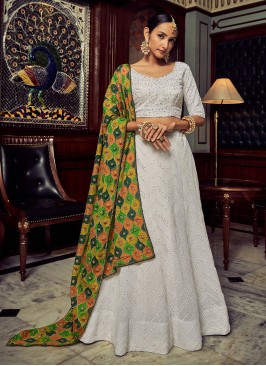 White Georgette Lehenga Choli With Colorful Dupatta