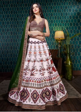 White Designer Fancy Printed Lehenga Choli