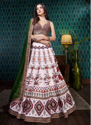 White Designer Fancy Printed Lehenga Choli