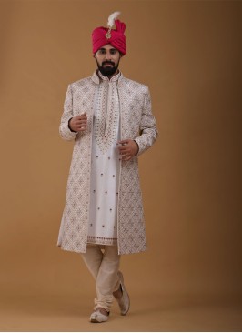 White Designer Groom Wear Sherwani