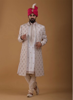White Designer Groom Wear Sherwani
