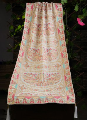 White Designer Velvet Dupatta With Multi Thread