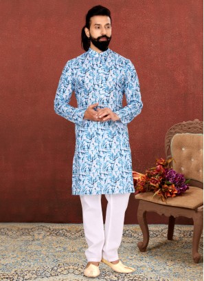 White Digital Print Kurta Pajama