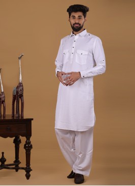 White Eid Special Cotton Pathani Suit