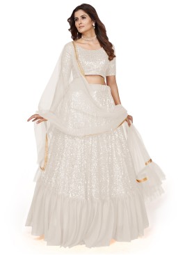 White Georgette Sequins Embroidered Lehenga Choli