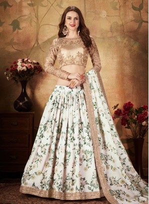 White Organza Floral Print Trendy Lehenga Choli