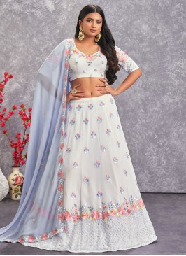 White Floral Georgette A Line Lehenga Choli