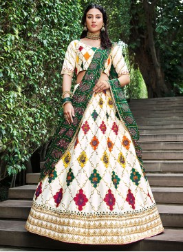 White Sequins Embroidered Silk A Line Lehenga Choli