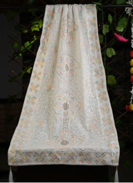 White Velvet Dupatta With Multi Thread Work