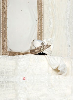 White Wedding Turban And Dupatta For Groom